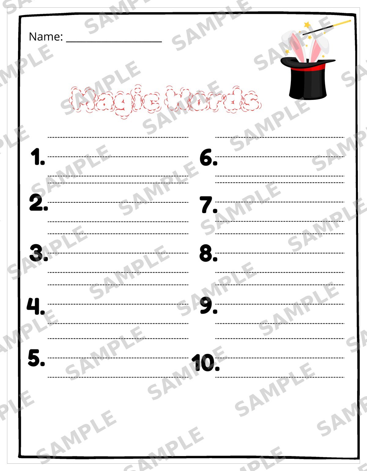 Magic Words Writing Page, Montessori printable work