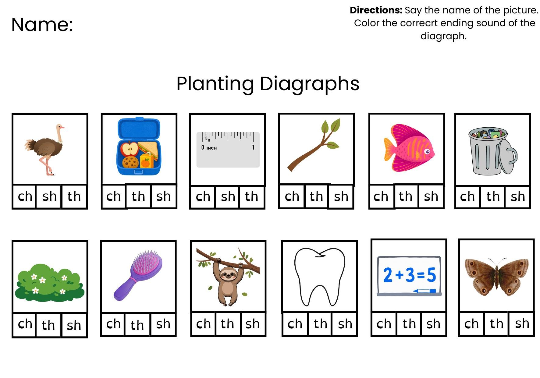 Planting Diagraphs Set — Montessori language work