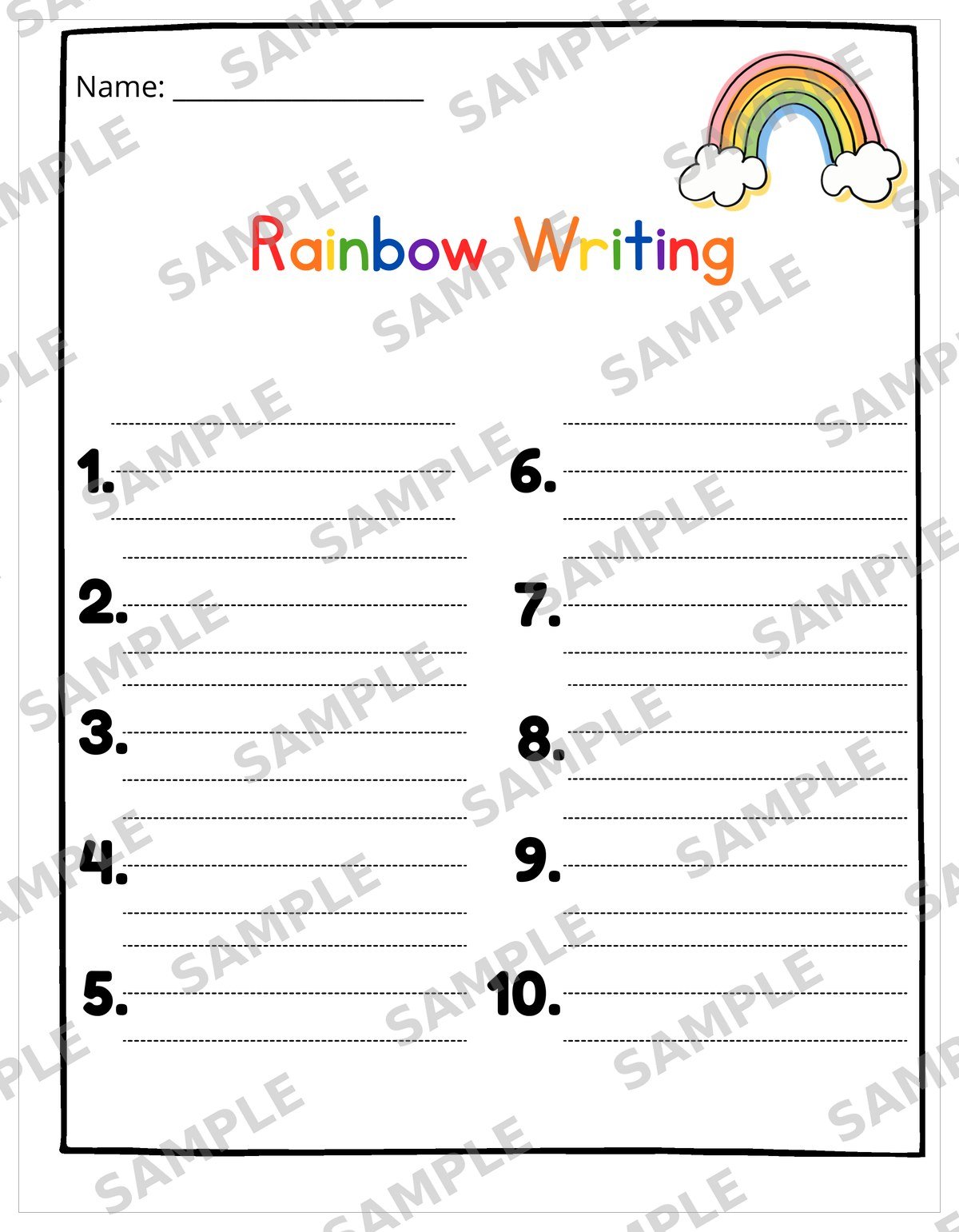 Rainbow Writing Page, Montessori printable work