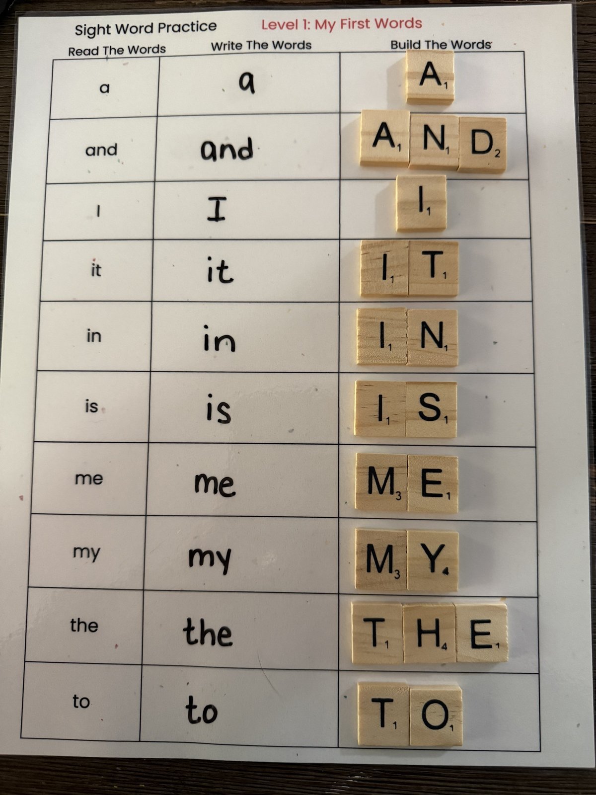 Sight Word Practice (Levels 1–6), Montessori printable work
