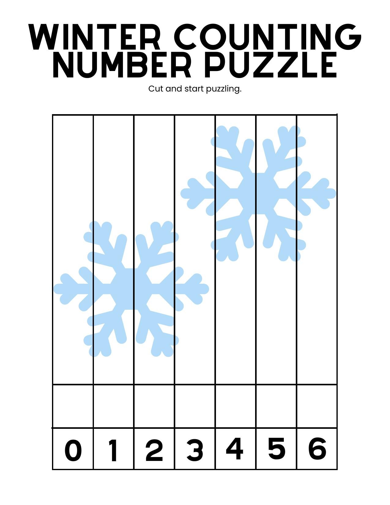 Winter Counting Number Puzzle — Montessori printable work